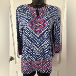 Ruby Rd Blue and Pink Patterned Women's Top size PM